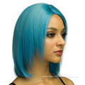 Pre Colored  Platinum Blue Virgin Hair  Lace Front Bob Cut Wig , Middle Part 10 12 inch  100% Human Hair Lace Front Wig